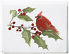 a holiday card with a red cardinal on a holly branch